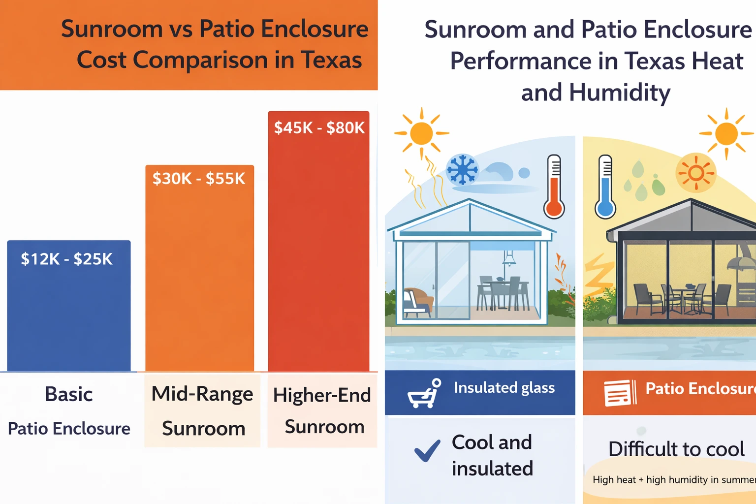 Sunroom vs patio enclosure comparison for Texas homes